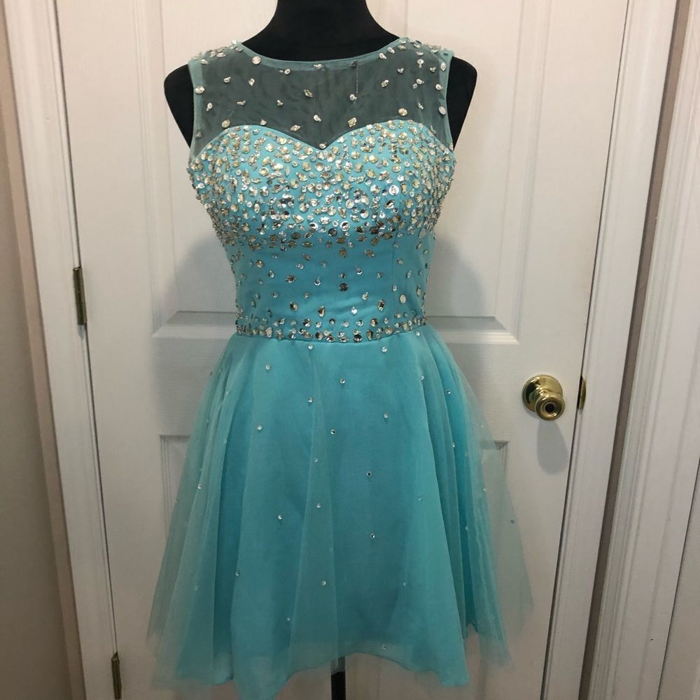Baby Online Dress mini blue jeweled rhinestone prom homecoming dress